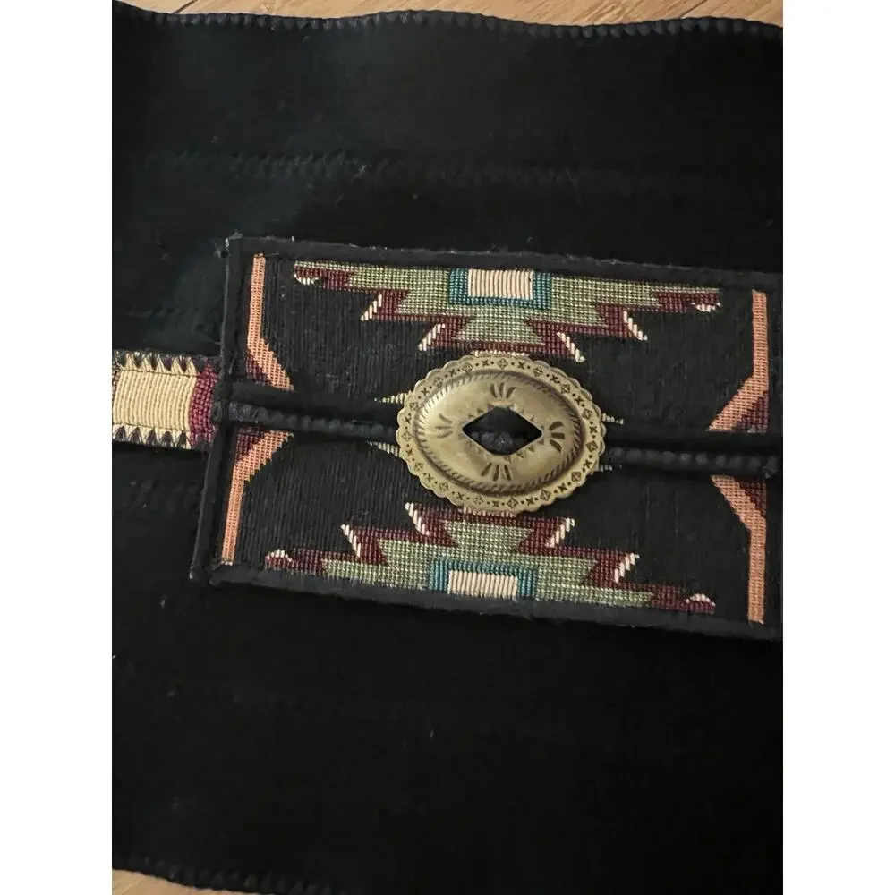 Vintage Coloratura Concho Black Scarf Wrap 100% Pure Wool Made In USA 71x10”